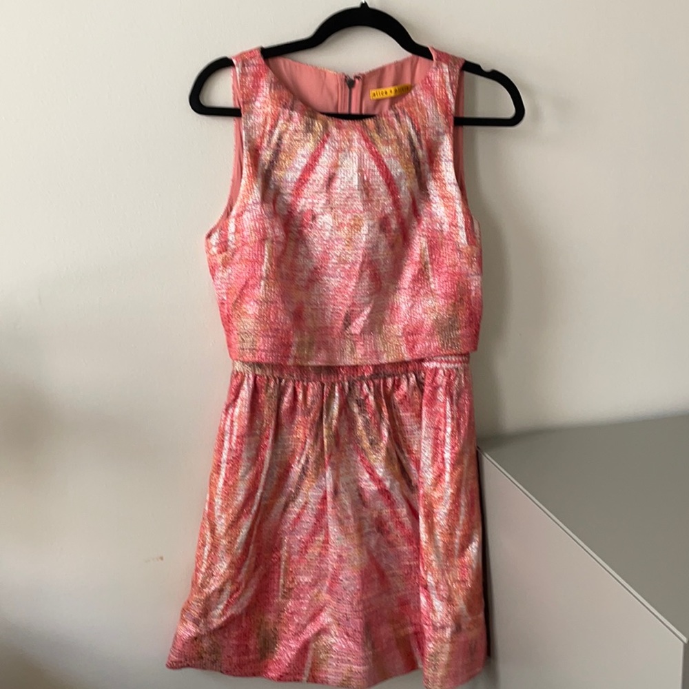 Alice + Olivia pink brocade party dress